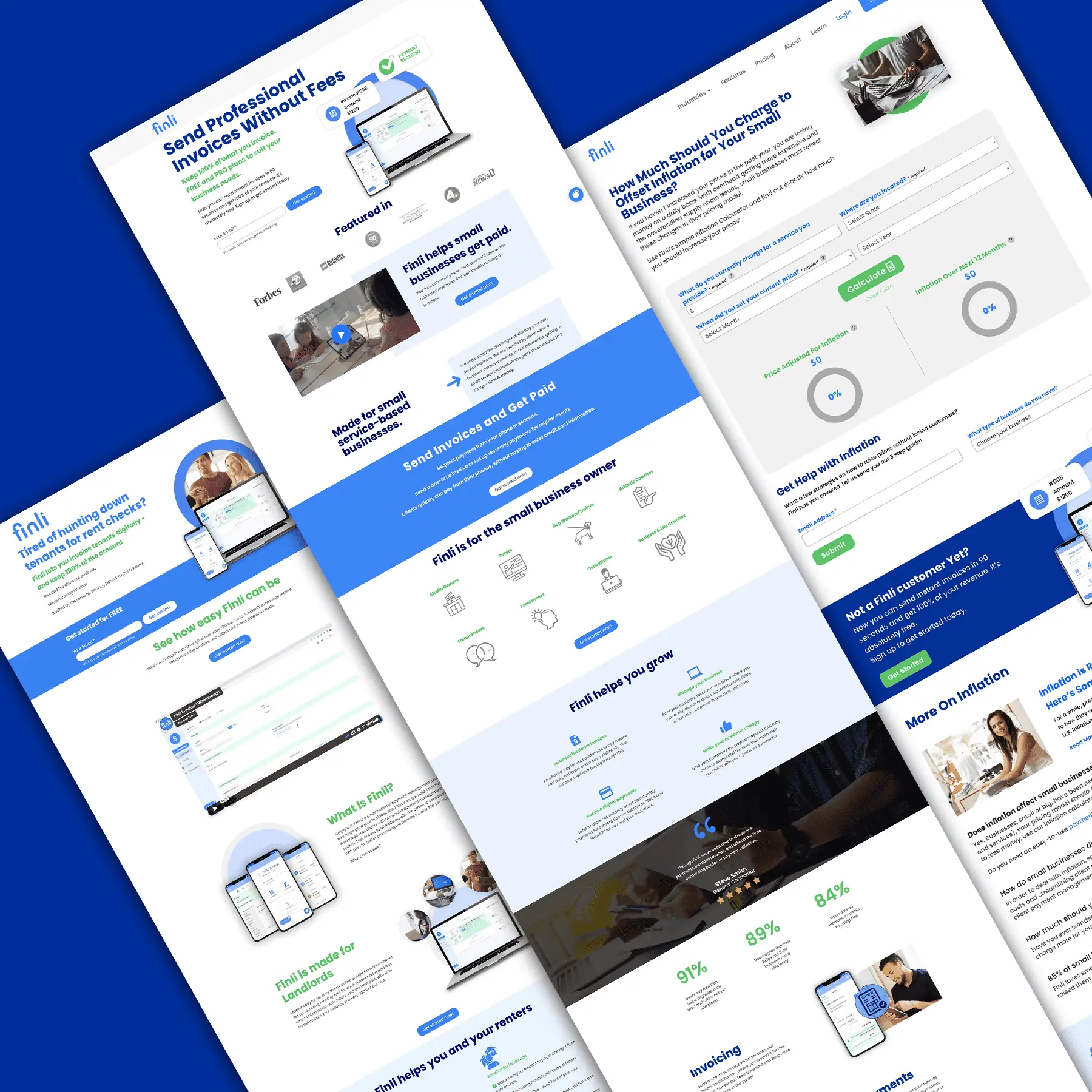 an image of landing pages on a blue background