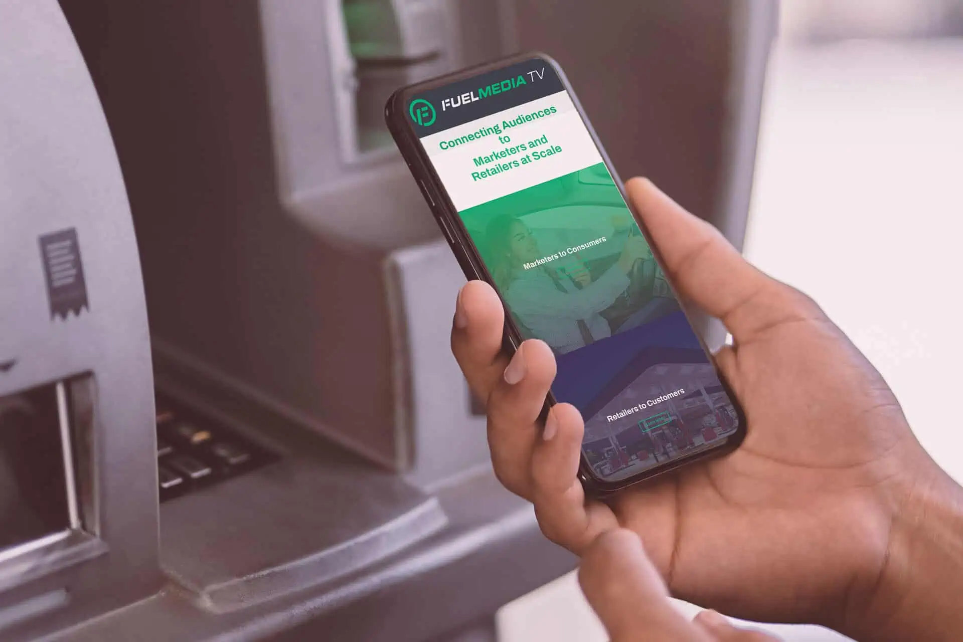 an image of a mobile device by a gas pump