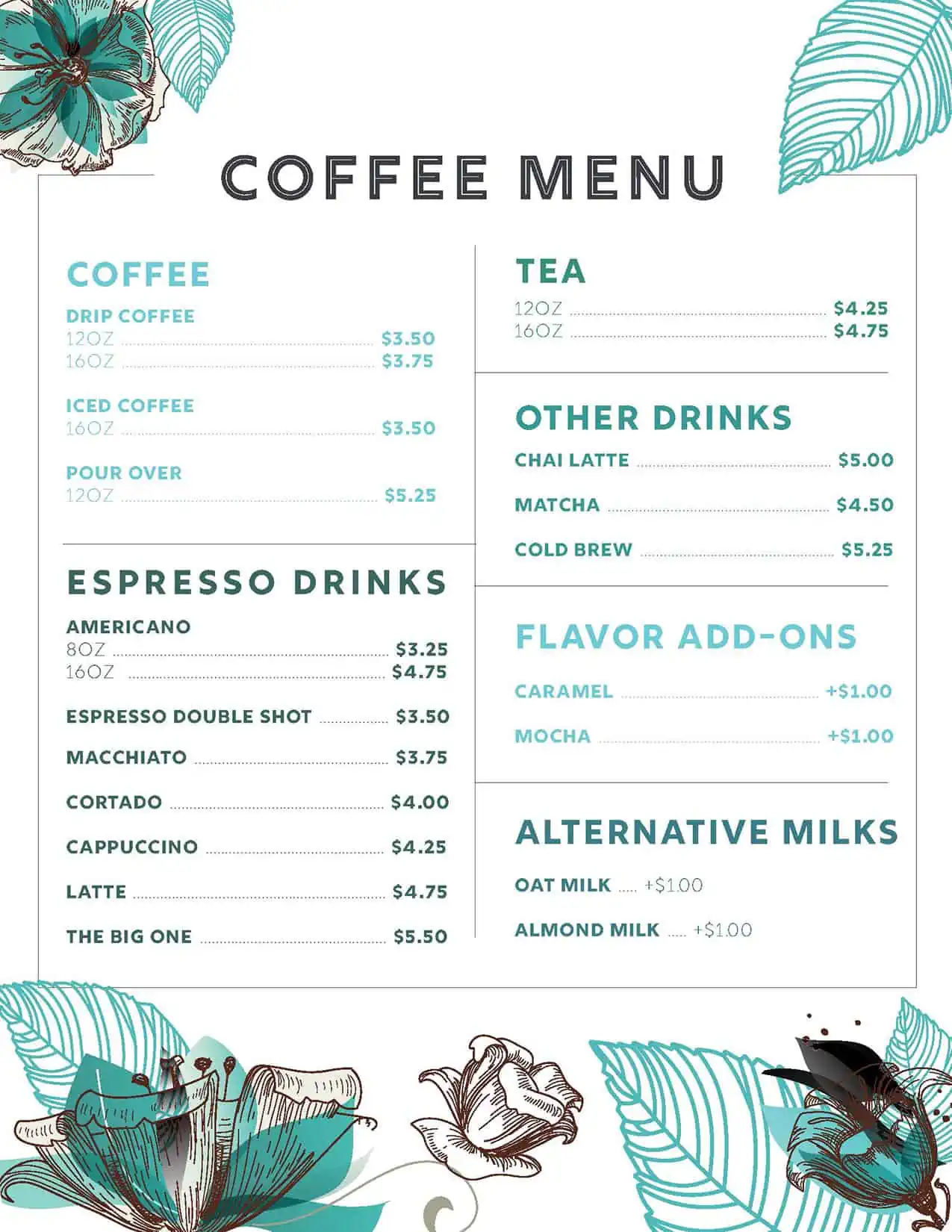 an image of a coffee menu