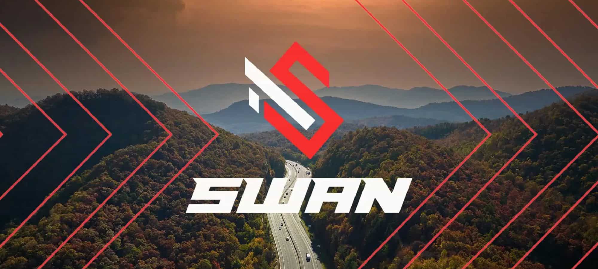 an image of the swan logo and a highway