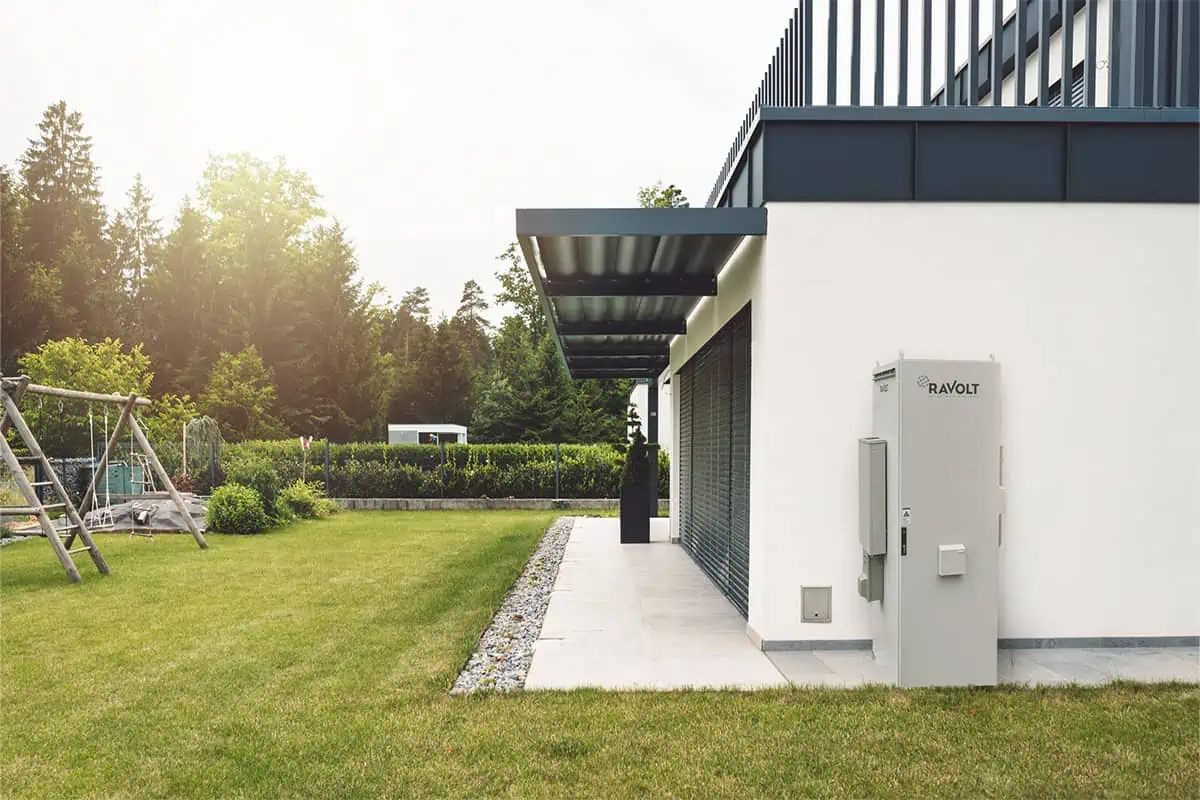 an image of a house with a backyard and a ravolt solar unit