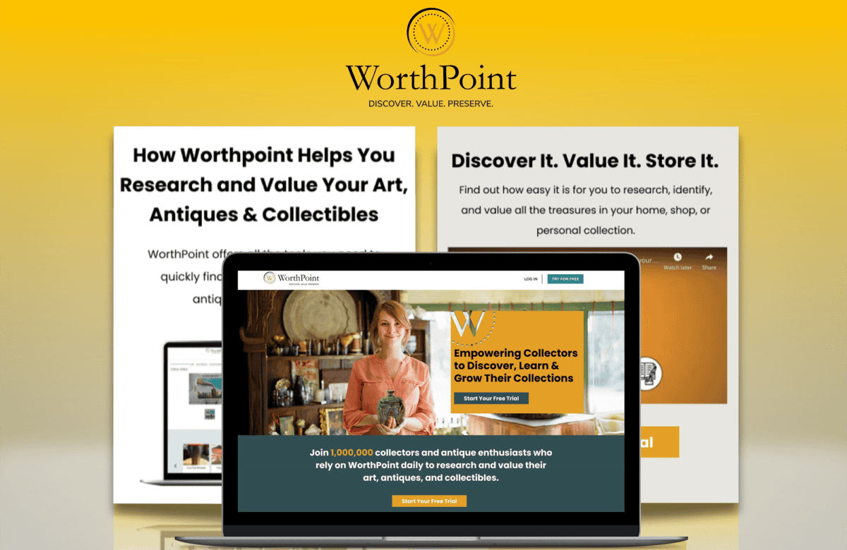 an image of a laptop with worthpoint on the screen