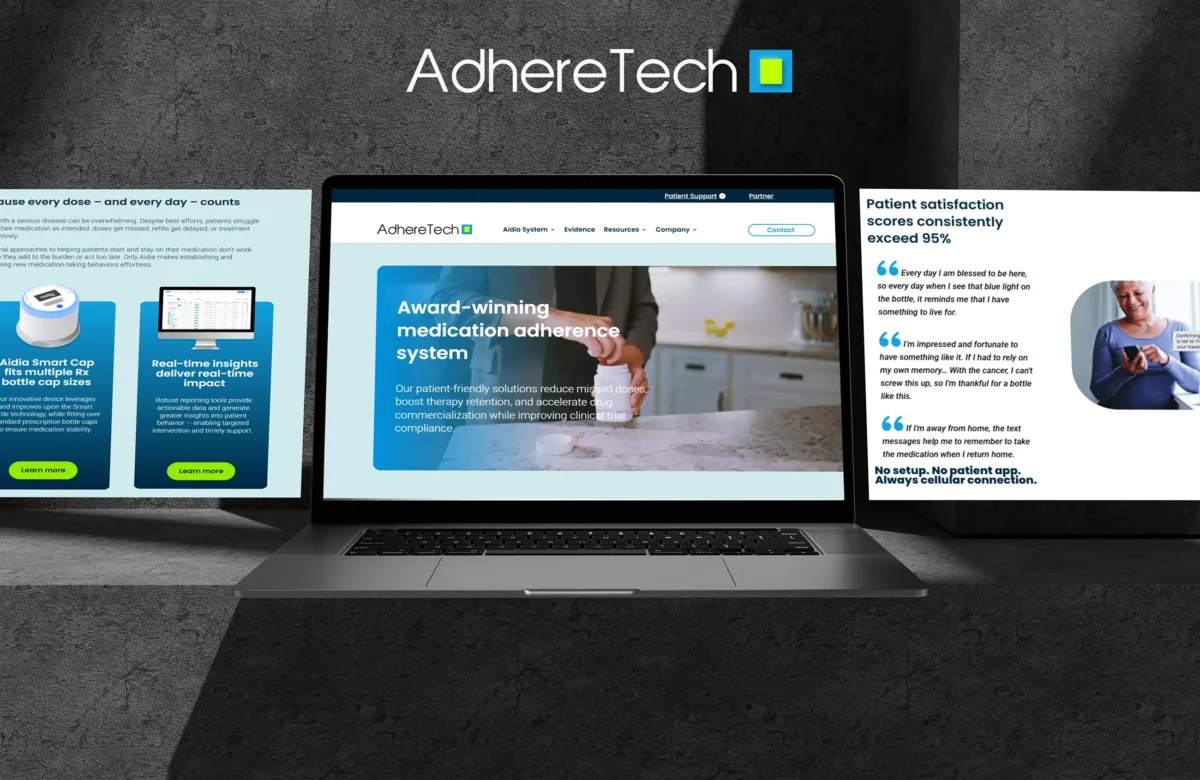 an image of the adhere tech website on a laptop