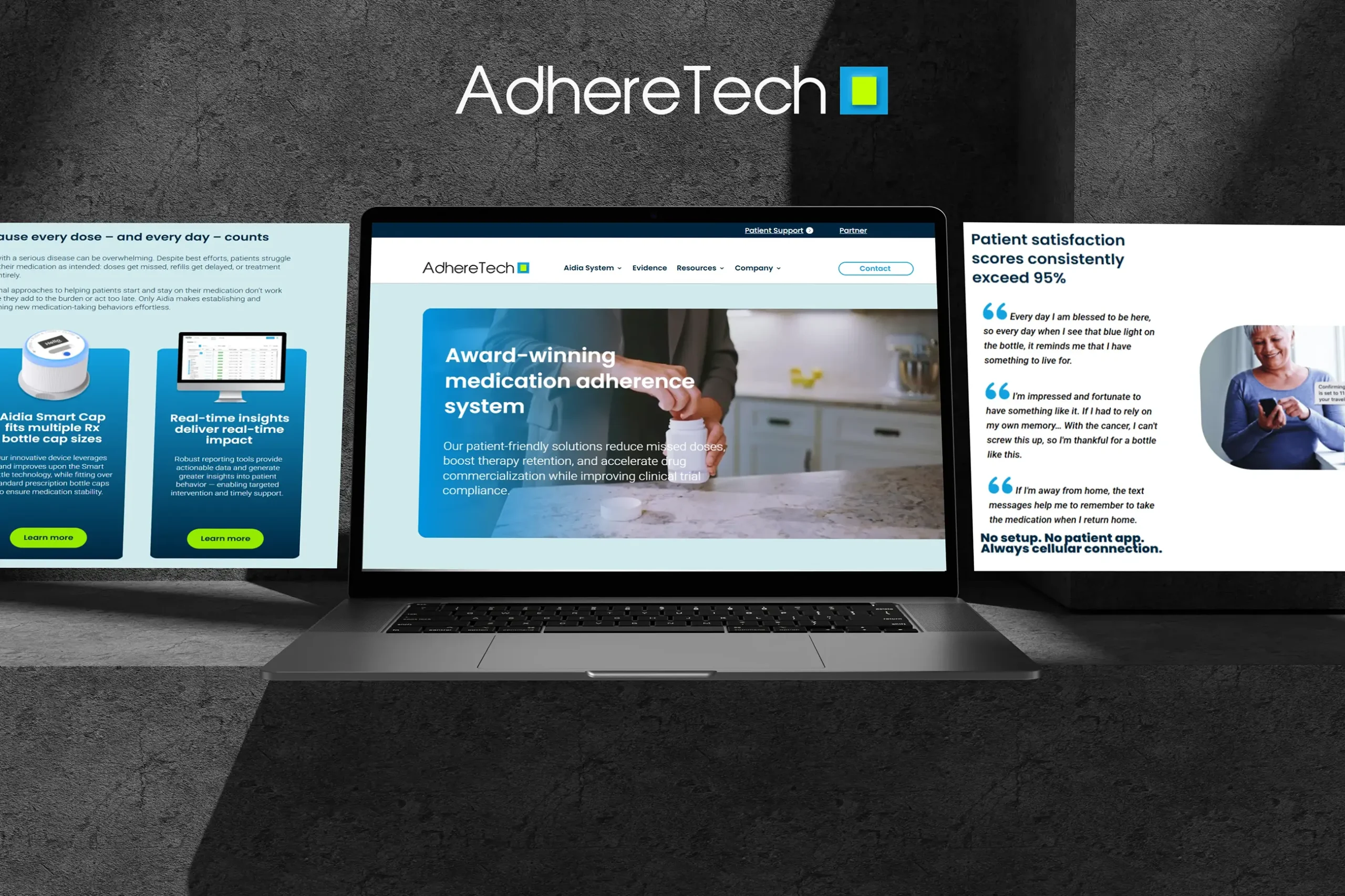 an image of the adhere tech website on a laptop