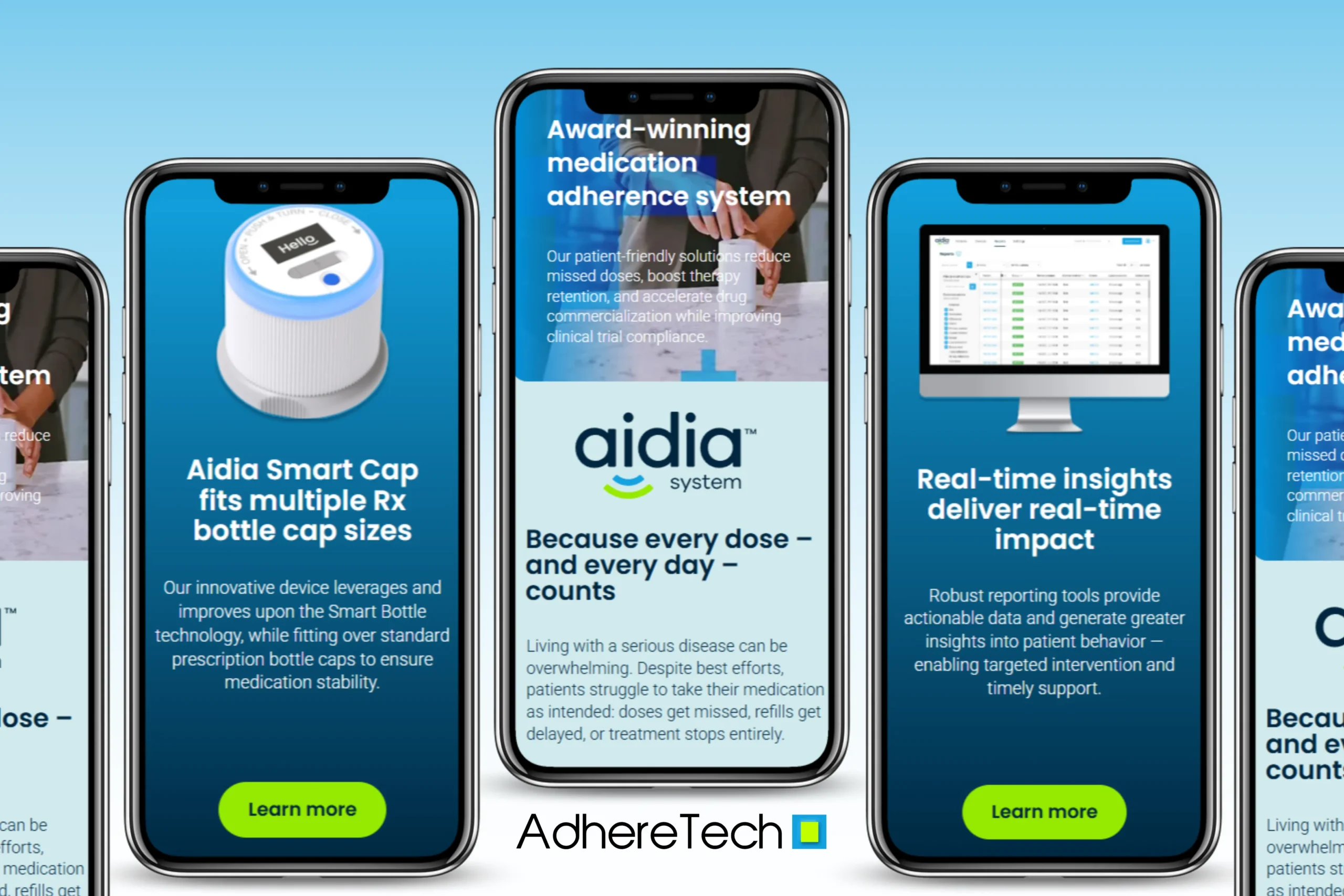 an image of the adhere tech website on multiple phones