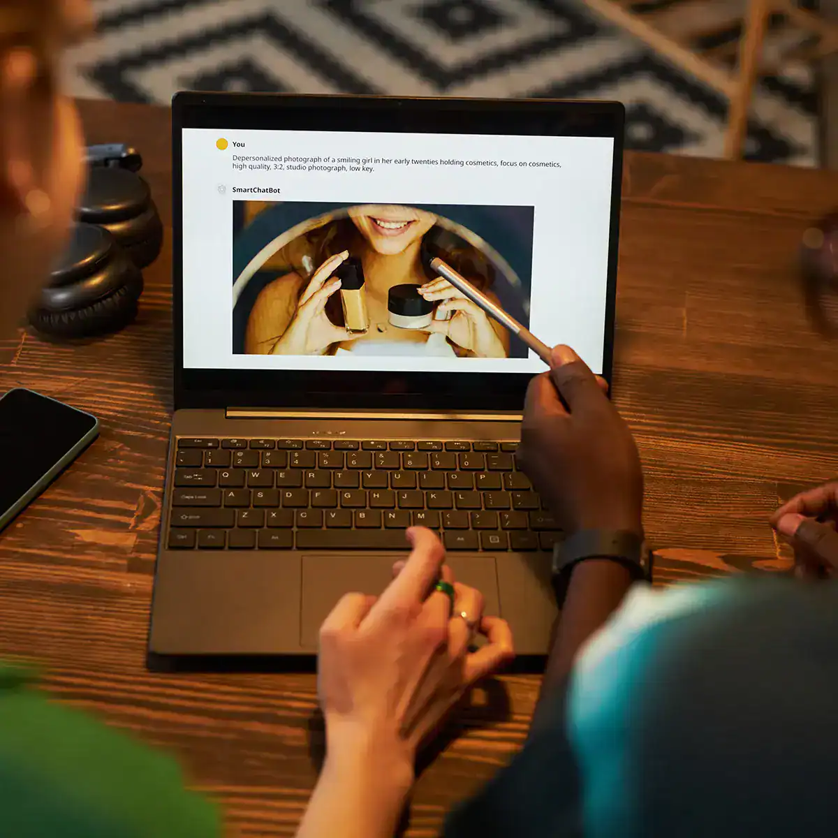 an image of two people around a laptop
