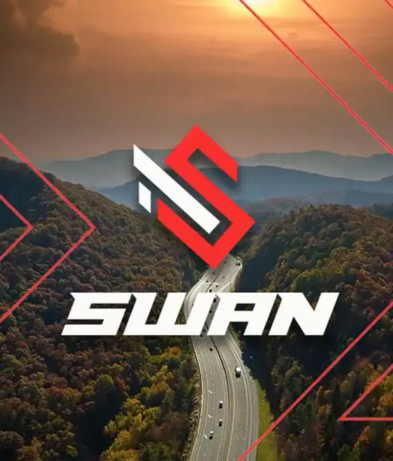 an image of a highway with a logo superimposed ontop