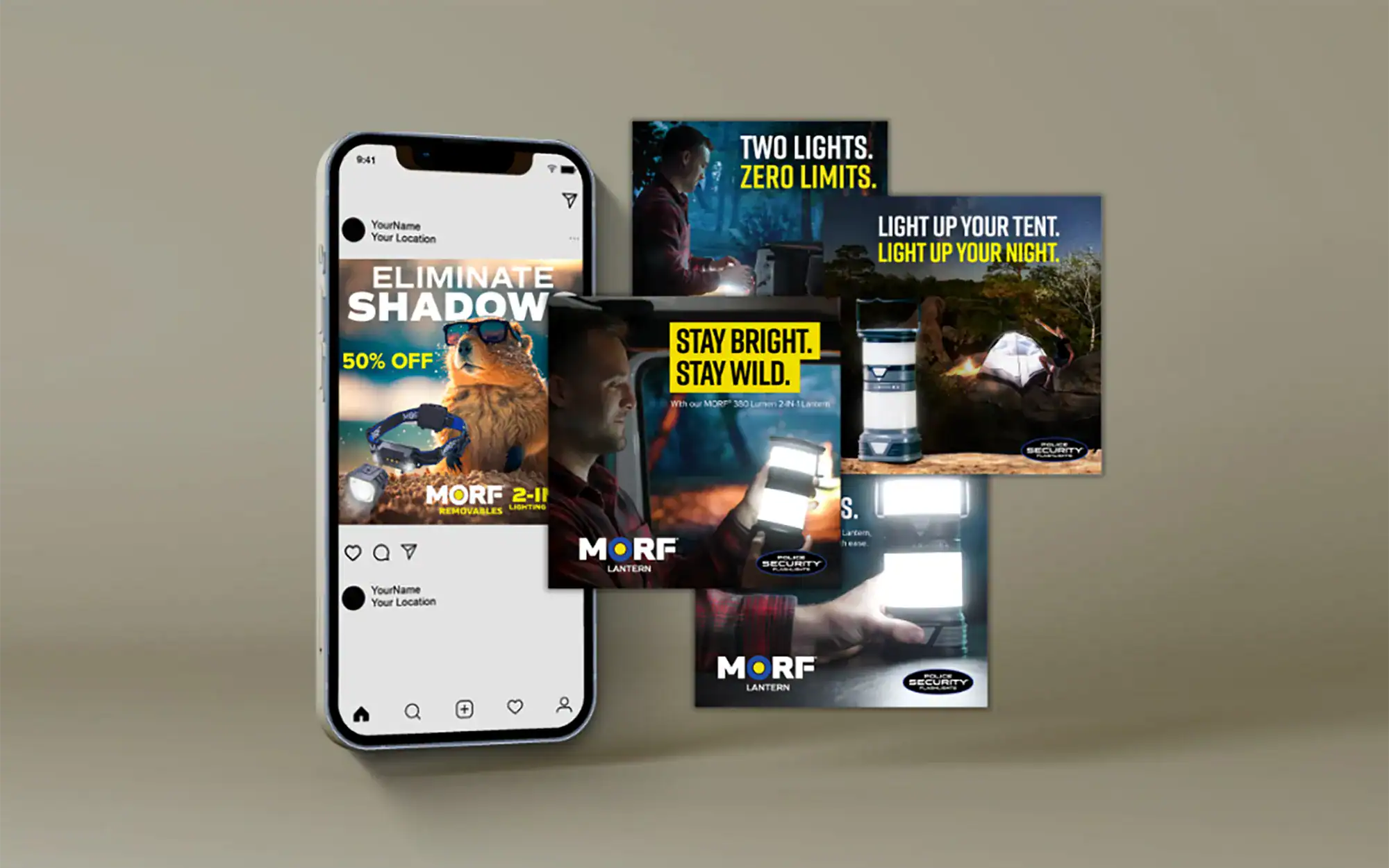 image of a cell phone with multiple banner ads around it