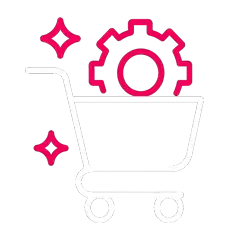 an icon of a gear and a shopping cart