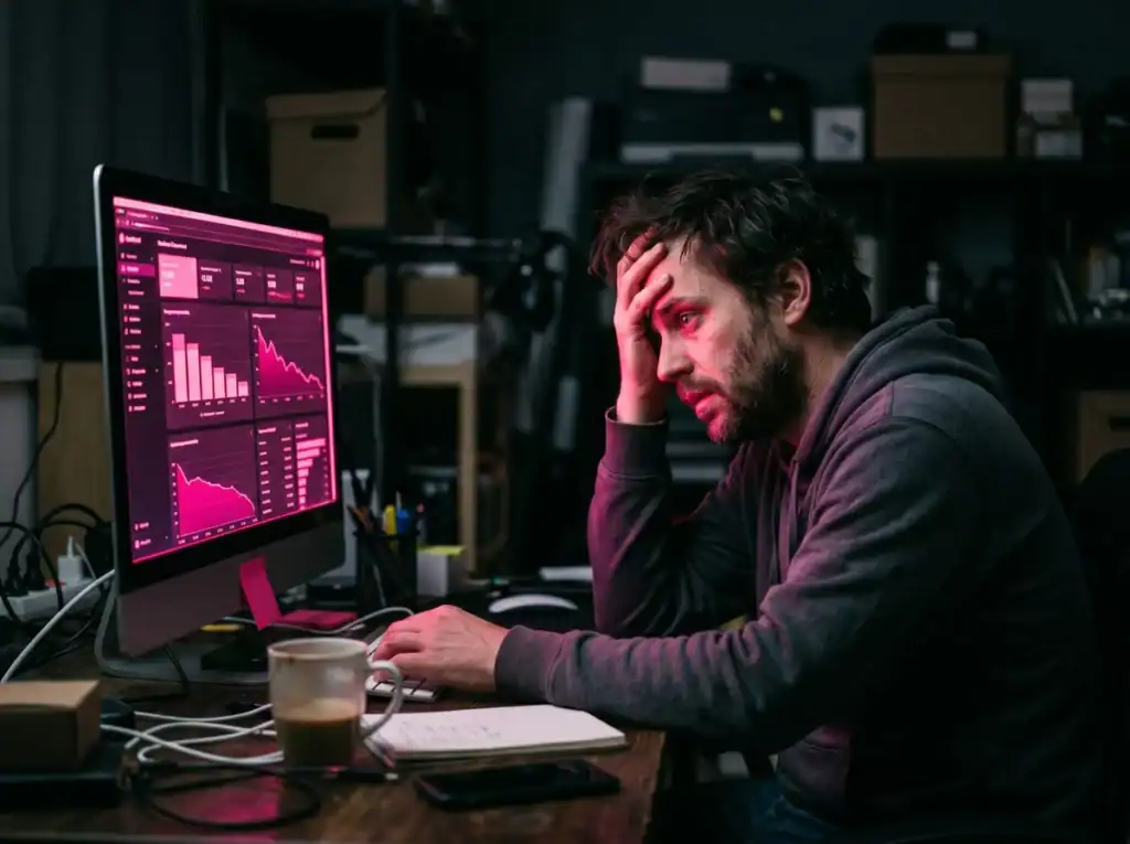 image of a pain feeling frustrated at his computer
