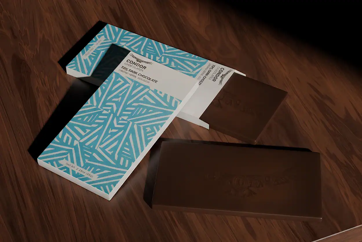 Image of chocolate bars on a wooden background