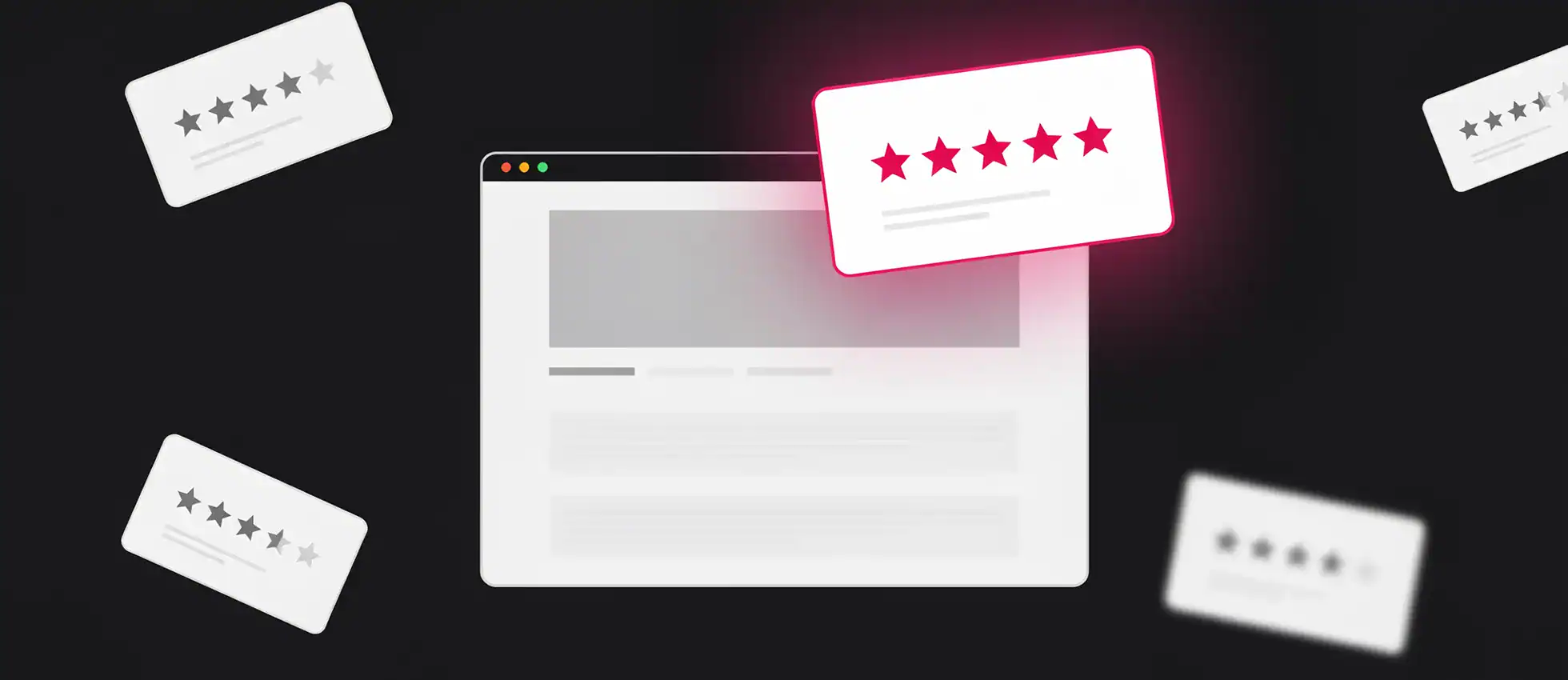 an image of reviews around a website wireframe