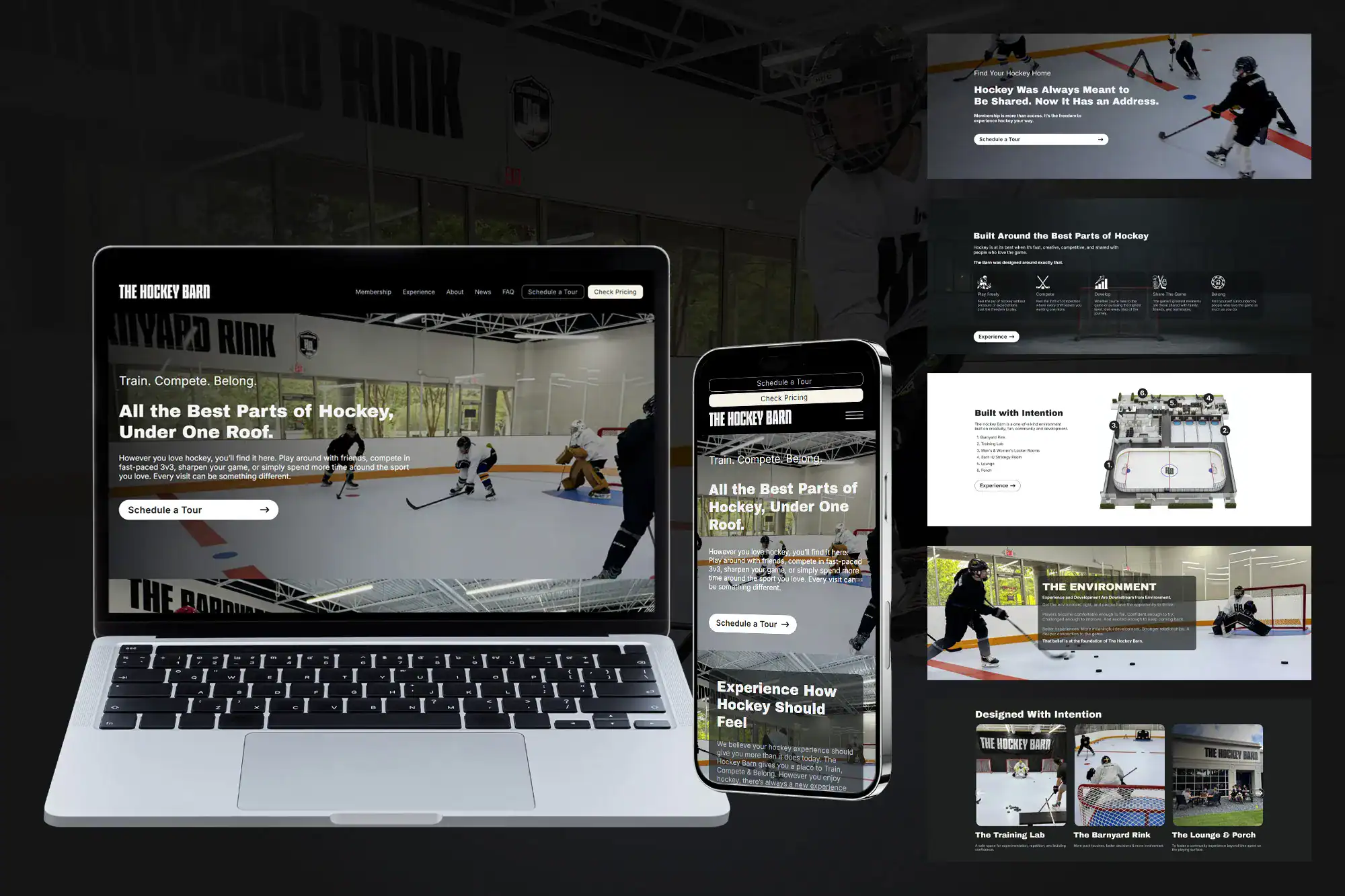 an image of teh hockey barn website on multiple devices